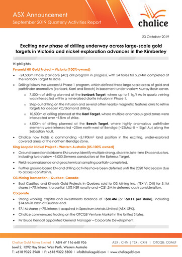 Miniature Chalice Mining Rapport trimestriel 2019-q3