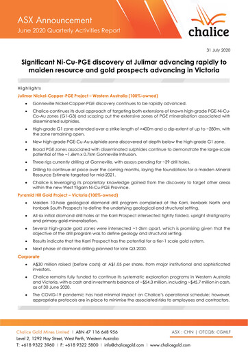 Miniature Chalice Mining Rapport trimestriel 2020-q2