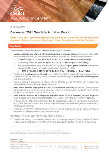 Thumbnail Chalice Mining Quarterly Report 2021-q4