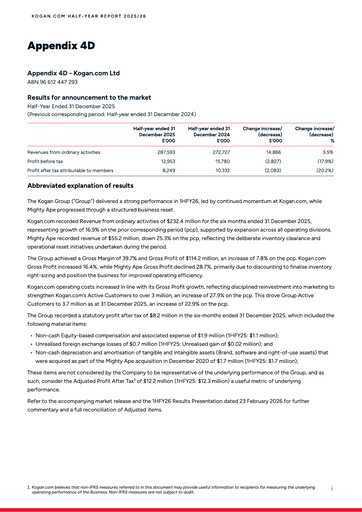 Thumbnail Kogan.com Ltd Half-year Report 2026-h1