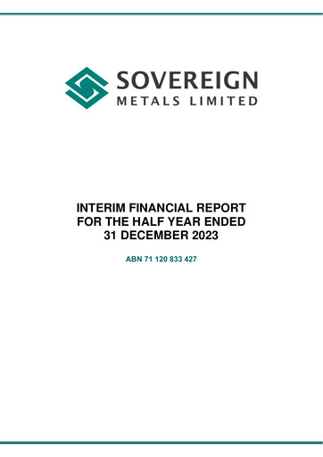 Thumbnail Sovereign Metals Financial Report 2024-h1