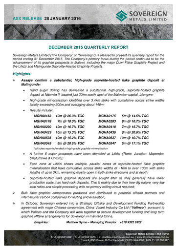 Miniature Sovereign Metals Rapport trimestriel 2015-q2