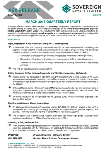 Miniature Sovereign Metals Rapport trimestriel 2018-q3