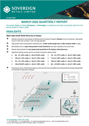 Miniature Sovereign Metals Rapport trimestriel 2020-q3
