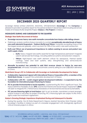 Miniature Sovereign Metals Rapport trimestriel 2025-q2