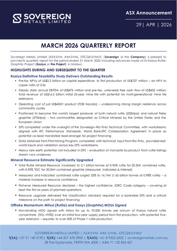 Vorschaubild Sovereign Metals Quartalsbericht 2026-q1
