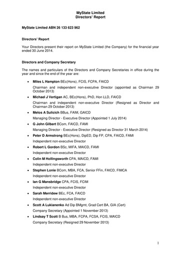 Thumbnail MyState Limited Financial Report 2014
