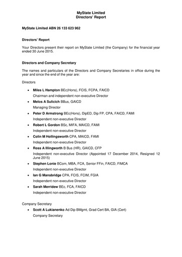 Thumbnail MyState Limited Financial Report 2015