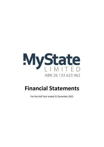 Thumbnail MyState Limited Financial Report 2016-h1