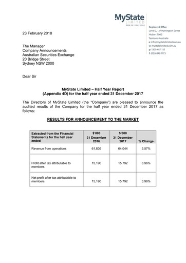 Thumbnail MyState Limited Financial Report 2018-h1