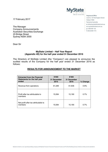 Thumbnail MyState Limited Half-year Report 2017-h1
