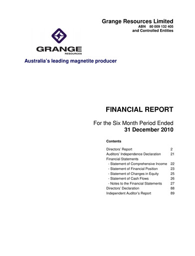 Thumbnail Grange Resources Financial Report 2011-h1
