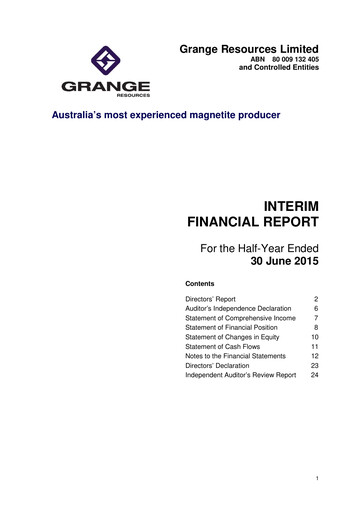 Thumbnail Grange Resources Financial Report 2015-h1