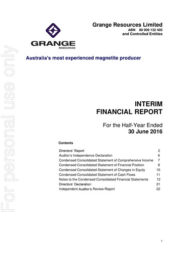 Thumbnail Grange Resources Financial Report 2016-h1