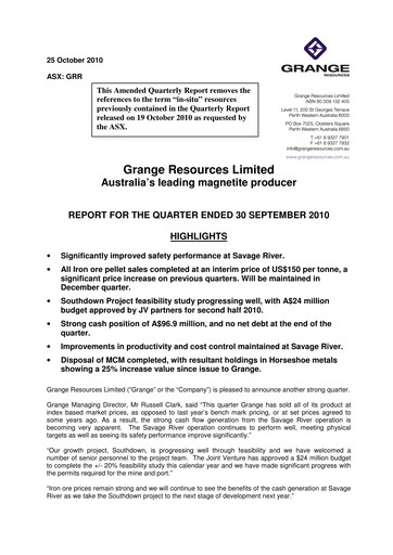 Vorschaubild Grange Resources Quartalsbericht 2010-q3