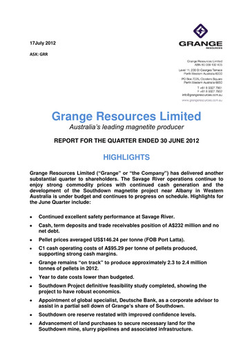 Vorschaubild Grange Resources Quartalsbericht 2012-q2