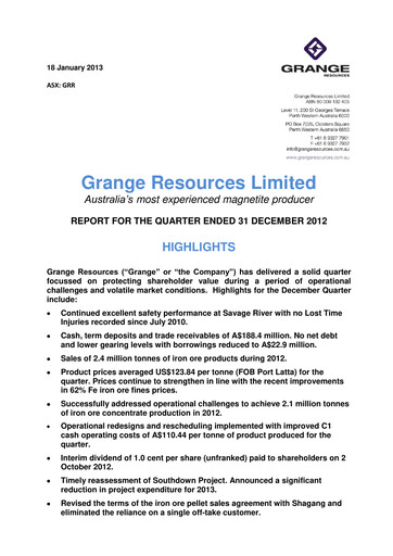 Vorschaubild Grange Resources Quartalsbericht 2012-q4