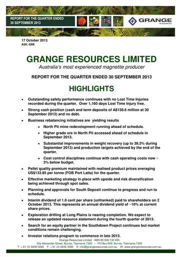 Vorschaubild Grange Resources Quartalsbericht 2013-q3