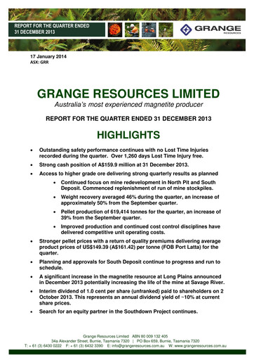 Vorschaubild Grange Resources Quartalsbericht 2013-q4