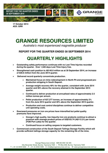 Vorschaubild Grange Resources Quartalsbericht 2014-q3