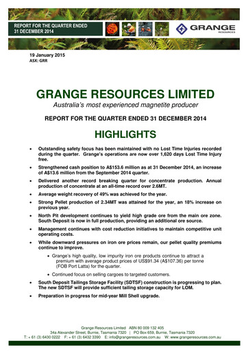 Vorschaubild Grange Resources Quartalsbericht 2014-q4