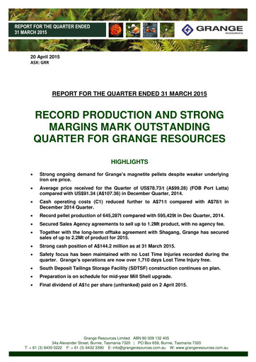 Vorschaubild Grange Resources Quartalsbericht 2015-q1