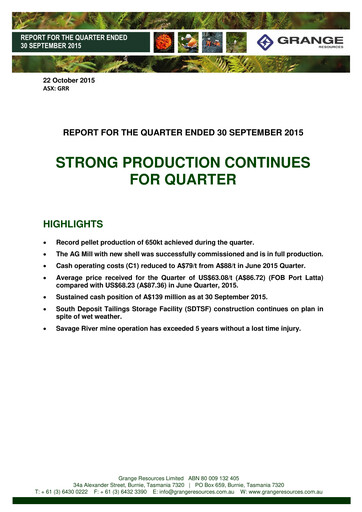 Vorschaubild Grange Resources Quartalsbericht 2015-q3