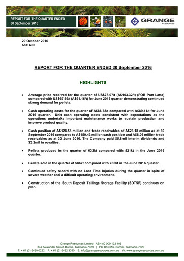 Vorschaubild Grange Resources Quartalsbericht 2016-q3