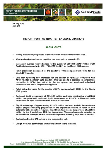Miniature Grange Resources Rapport trimestriel 2019-q2