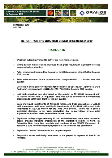 Miniature Grange Resources Rapport trimestriel 2019-q3