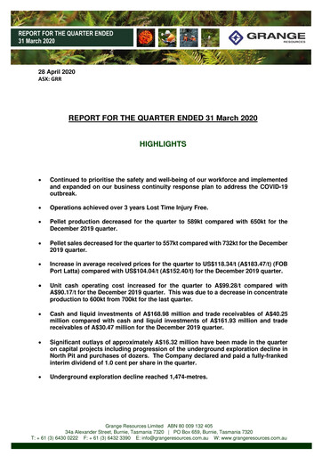 Miniature Grange Resources Rapport trimestriel 2020-q1