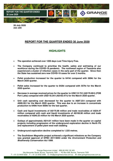 Miniature Grange Resources Rapport trimestriel 2020-q2