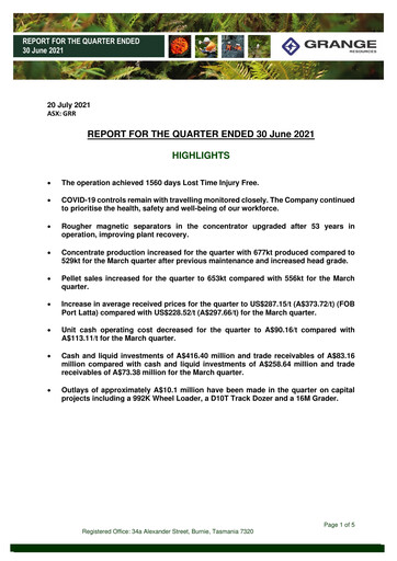 Miniature Grange Resources Rapport trimestriel 2021-q2