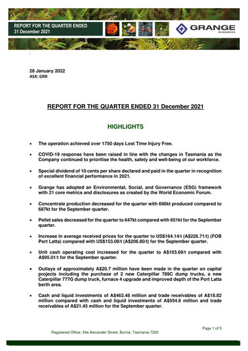Miniature Grange Resources Rapport trimestriel 2021-q4