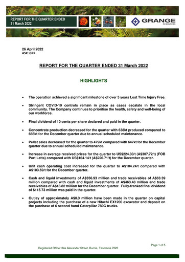 Miniature Grange Resources Rapport trimestriel 2022-q1