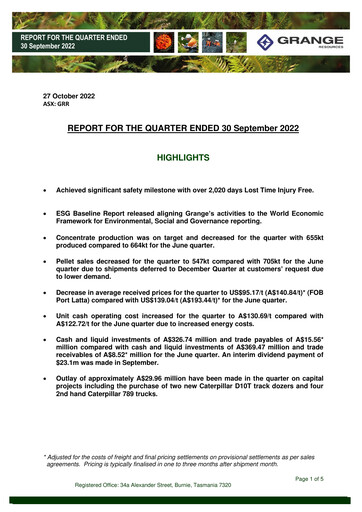 Miniature Grange Resources Rapport trimestriel 2022-q3