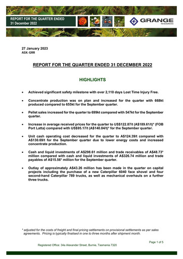 Miniature Grange Resources Rapport trimestriel 2022-q4
