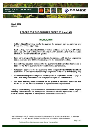 Miniature Grange Resources Rapport trimestriel 2024-q2