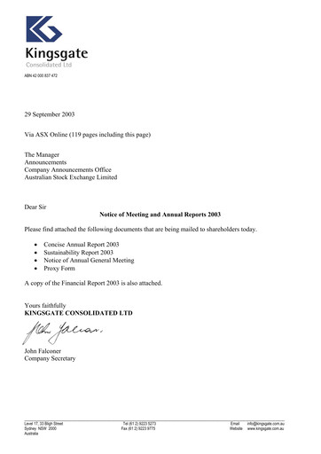 Vorschaubild Kingsgate Consolidated Limited Jahresbericht 2003