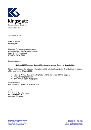 Vorschaubild Kingsgate Consolidated Limited Jahresbericht 2008