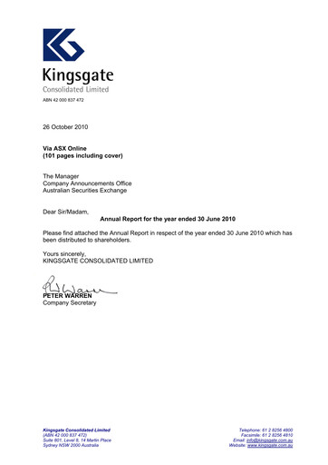 Vorschaubild Kingsgate Consolidated Limited Jahresbericht 2010