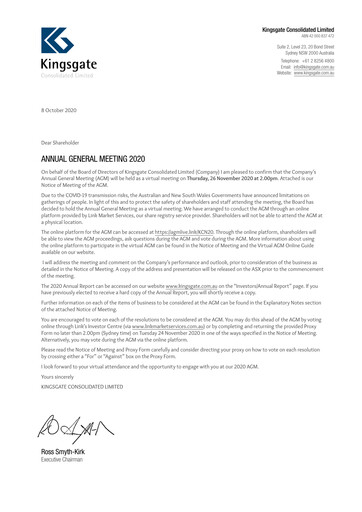 Vorschaubild Kingsgate Consolidated Limited Jahresbericht 2020
