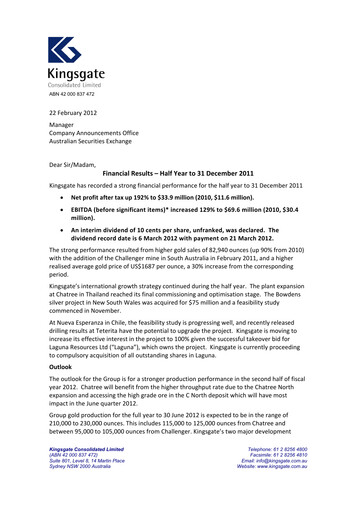 Miniature Kingsgate Consolidated Limited Rapport financier 2012-h1