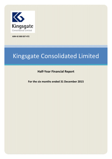 Miniature Kingsgate Consolidated Limited Rapport financier 2016-h1