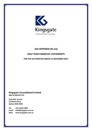 Miniature Kingsgate Consolidated Limited Rapport financier 2018-h1