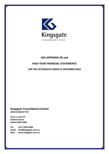 Miniature Kingsgate Consolidated Limited Rapport financier 2020-h1