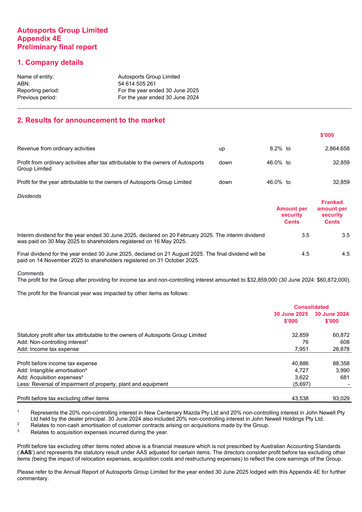 Thumbnail Autosports Group Financial Statement 2025