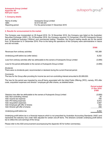 Thumbnail Autosports Group Half-year Report 2017-h1
