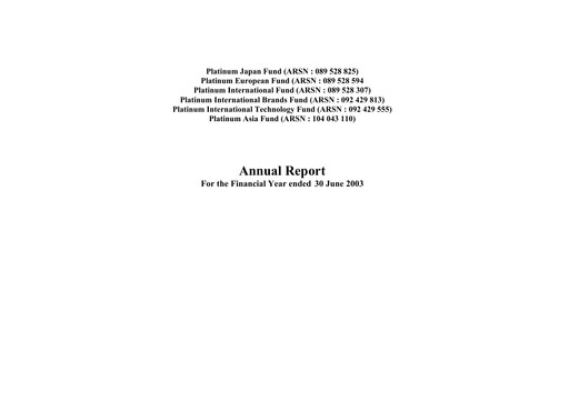 Vorschaubild Platinum Capital Finanzmitteilung 2003