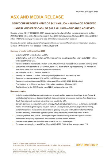 Miniature Servcorp Limited Rapport financier 2023